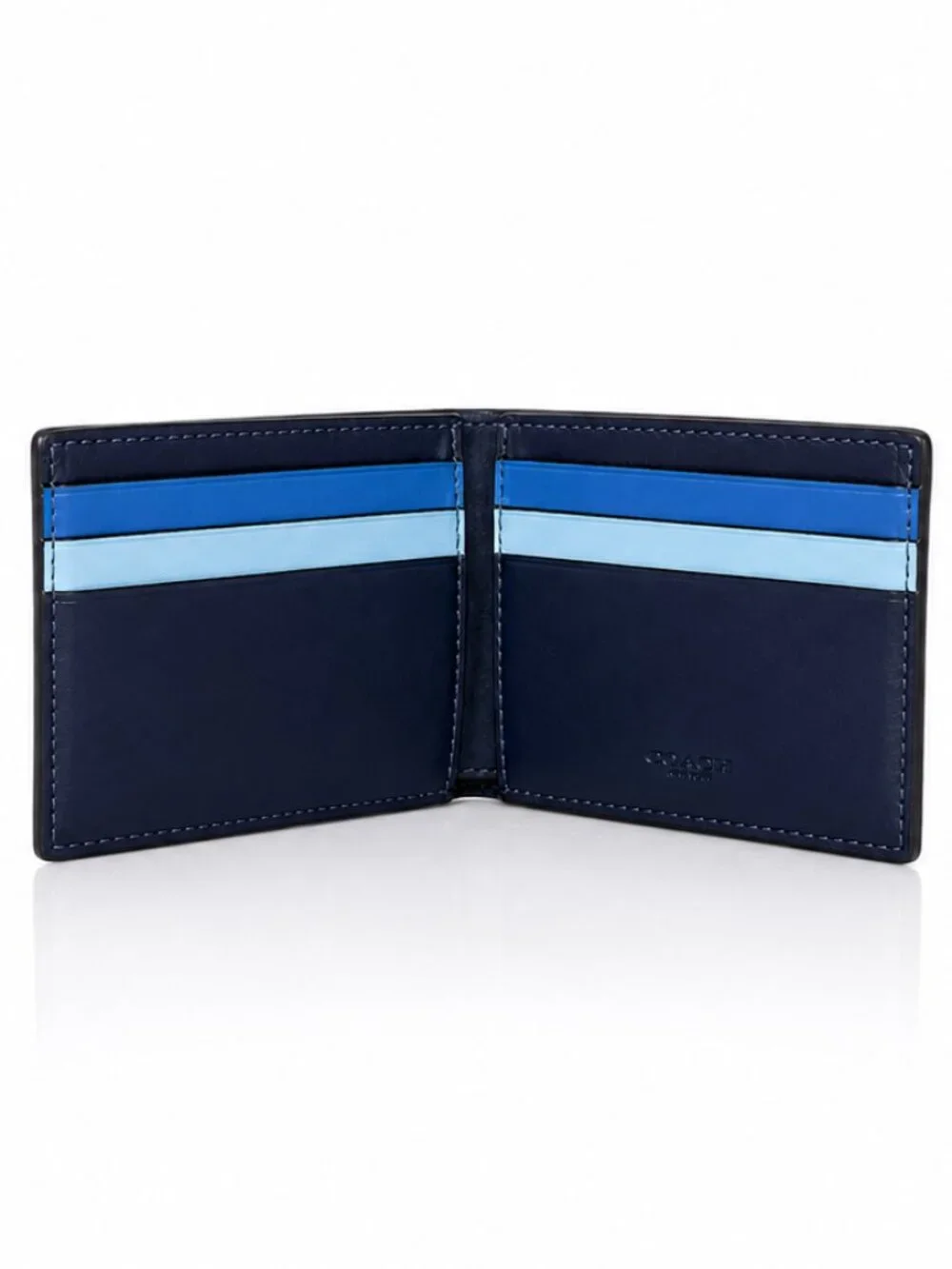 COACH Leather Colorblock Slim Billfold Wallet Navy Blue